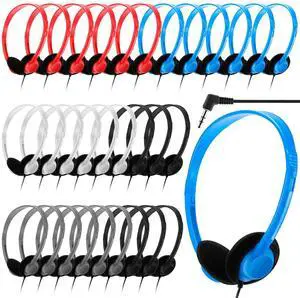 Yunsailing 30 Pack Class Set Headphones for Students Bulk School Headsets Earphones with 3.5mm Jack Classroom Must Haves Teacher Supplies for Adults Laptop Computer(Bright Color)