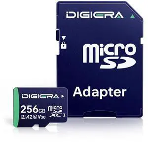DIGIERA 256GB CT100 microSDXC UHS-I Memory Card with Adapter - up to 100MB/s, C10, U3, V30, 4K UHD, A2, Micro SD Card for Smartphones, Tablets, Cameras, Gaming Consoles, and Drones (1 Pack)