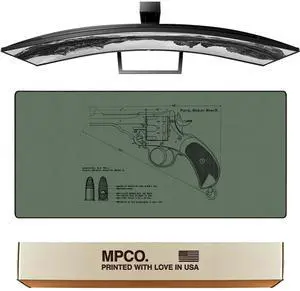 MPCO. Blueprints Large Gaming Desk Pad - 36" x 17" Duraglyde Fabric Pistol Webly Mark IV  Green Desk Mats - Non-Slip, Washable, Smooth Glide for Precision Gaming & Work