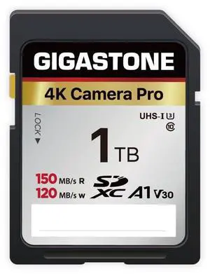 [5-Yrs Free Data Recovery] GIGASTONE 1TB SDXC Memory Card 4K Pro Series Camera Transfer Speed Up to 150MB/s Compatible with Canon Camcorder, A1 V30 UHS-I Class 10 for 4K UHD Video
