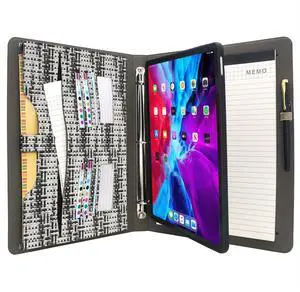 Tablet Organizer Padfolio Case with 3-Ring Binder, Pixel Pattern Style Binder Portfolio with Removable Tablet Holder, Compatible with 12.9-inch iPad Pro 3rd/4th/5th/6th (Black and White)