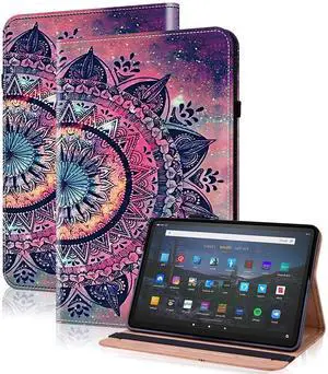 Case for Kindle Fire HD 10 & 10 Plus Tablet (13th/11th Generation, 2023/2021 Release) 10.1" - PU Leather Flip Case with Elastic Band & Card Slots/Holder, Multi-Angle Stand Cover - Mandala