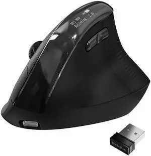 JKEAST Wireless Ergonomic Mouse with ScreenBluetooth Vertical Mouse Rechargeable, Quiet Clicks, USB Ergo Design Cordless Mice Compatible for Windows, PC, Laptop, Mac OS, Black
