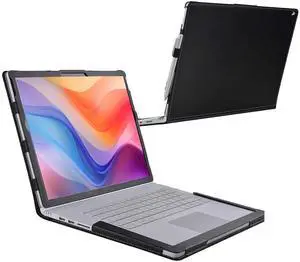 Honeymoon Protective Case Cover for Microsoft Surface Book 3/2 15 inch Laptop,PU Leather Hard Shell Case with Free Folding Stand Detachable Folio Case Cover for Surface Book,Black