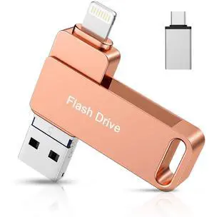 MFi Certified 512GB Photo Stick, 3 in 1 USB Flash Drive for iPhone Memory Stick with Photo Backup Drive, High Speed USB Thumb Drive Storage for iPhone/iPad/Android/PC Pink