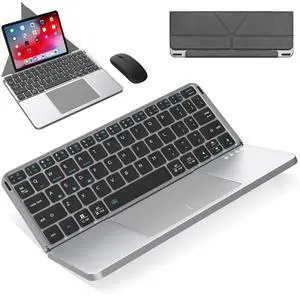 Foldable Keyboard with Touchpad and Mouse Combo, MEKO Portable Wireless Bluetooth Keyboard and Mouse Combo with Holster Stand for Business and Travel, Compatible with Mac Laptop iPad Tablet