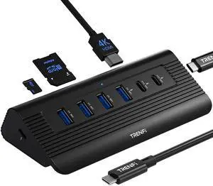 TRENFI 10-in-1 USB C Hub with Detachable Cable, 10Gbps USB 3.2 Gen 2 Hub with 4K 60Hz HDMI, 100W Power Delivery & SD/TF Reader | Powered Docking Station for MacBook Pro/Air M4 M3, Mac mini (Midnight)