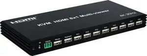KVM HDMI 8x1 Multi-Viewer 4K@30Hz | 8-Port HDMI Switch with USB Keyboard Control | 8-Screen Splitter for PC/PS5/Xbox | IR & RS232 Support | 340MHz Bandwidth | Meeting Room/Studio