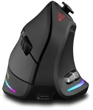 TKMARS Wireless Ergonomic Vertical Gaming Mouse with Joystick, Bluetooth & 2.4G, 12 Programmable Buttons, Adjustable 24000 DPI, Rechargeable RGB Computer Mouse for PC, MacBook & Laptops
