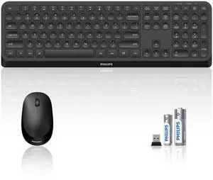 PHILIPS Quiet Wireless Keyboard and Mouse Combo, Silent Keyboard and Mouse Wireless Combo for Laptop PC Computer, Connects with Only One USB-A Dongle, No Bluetooth PHILIPS Quiet Wireless Keyboard and Mouse Combo, Silent Keyboard and Mouse Wireless Combo for Laptop PC Computer, Connects with Only One USB-A Dongle, No Bluetooth