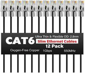 Slim CAT6 Ethernet Cable 1.5 FT (12-Pack), Cat 6 Patch Cable, 1Gbps, Internet Network Cables, Ultra Slim Cat6 Cat5e Cables, UTP, for Router, Modem, Switch, Gaming Consoles, TV, Server, Computer Room Slim CAT6 Ethernet Cable 1.5 FT (12-Pack), Cat 6 Patch Cable, 1Gbps, Internet Network Cables, Ultra Slim Cat6 Cat5e Cables, UTP, for Router, Modem, Switch, Gaming Consoles, TV, Server, Computer Room
