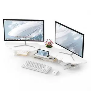 AFOOYO Dual Monitor Stand Riser, Wing-Shaped Sturdy Desktop Wood Stand for 2 Monitors, White Riser for Laptop, PC, Computer AFOOYO Dual Monitor Stand Riser, Wing-Shaped Sturdy Desktop Wood Stand for 2 Monitors, White Riser for Laptop, PC, Computer