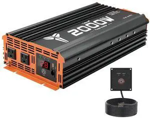 2000W Inverter 12V DC to 110V AC Converter for Home, RV, Truck, Off-Grid Solar Power Inverter with Built-in 5V/2.1A USB, AC Hardwire Port, Remote Controller 2000W Inverter 12V DC to 110V AC Converter for Home, RV, Truck, Off-Grid Solar Power Inverter with Built-in 5V/2.1A USB, AC Hardwire Port, Remote Controller