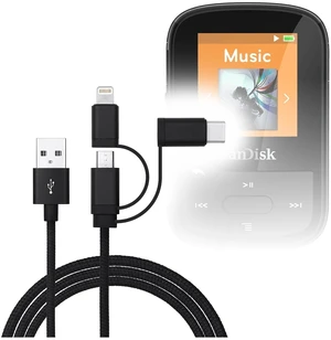 BoxWave Cable Compatible with SanDisk Clip Sport Plus - AllCharge 3-in-1 Cable - Jet Black BoxWave Cable Compatible with SanDisk Clip Sport Plus - AllCharge 3-in-1 Cable - Jet Black