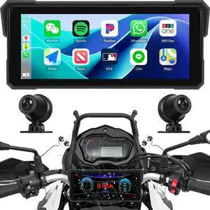 Carplay Screen for Motorcycle,Wireless CarPlay&Android Auto,8.1 IPS Waterproof Portable Radio with WiFi Video,BT,EQ,FM,DVR,SWC,Dual Front and Rear Cameras Carplay Screen for Motorcycle,Wireless CarPlay&Android Auto,8.1 IPS Waterproof Portable Radio with WiFi Video,BT,EQ,FM,DVR,SWC,Dual Front and Rear Cameras