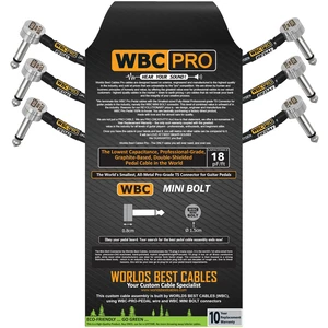 3 Units - 5 Inch - WBC-PRO-PEDAL 22 AWG - Low-Cap (18pF/ft) Pro-Grade Graphite-based - Dual-Shielded Pedal, Effects, Patch, instrument cable with WBC MINI BOLT Ultra-Small Angled TS Plugs 3 Units - 5 Inch - WBC-PRO-PEDAL 22 AWG - Low-Cap (18pF/ft) Pro-Grade Graphite-based - Dual-Shielded Pedal, Effects, Patch, instrument cable with WBC MINI BOLT Ultra-Small Angled TS Plugs