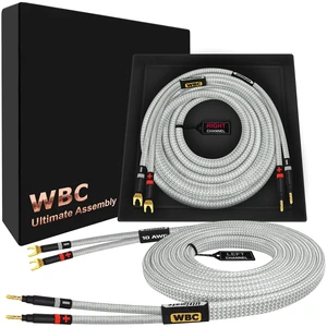 WORLDS BEST CABLES 15 Foot Ultimate - 10 AWG - Ultra-Pure OFC - Premium Audiophile HiFi Speaker Cable Pair with Eminence Gold Banana (x2) & Spade (x2) Plugs & Silver Tweed Jacket WORLDS BEST CABLES 15 Foot Ultimate - 10 AWG - Ultra-Pure OFC - Premium Audiophile HiFi Speaker Cable Pair with Eminence Gold Banana (x2) & Spade (x2) Plugs & Silver Tweed Jacket