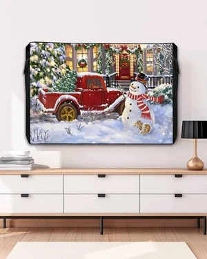 DOME-SPACE Christmas Truck Snowman Outdoor TV Cover for Outside Flat Screen Televisions, Winter Snowy Village Lights Weatherproof TV Screen Protector with Zipper for 70 to 75 Inch Screens DOME-SPACE Christmas Truck Snowman Outdoor TV Cover for Outside Flat Screen Televisions, Winter Snowy Village Lights Weatherproof TV Screen Protector with Zipper for 70 to 75 Inch Screens