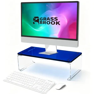 GRASS BROOK Acrylic Monitor & Laptop Stand Riser L18.5 x H5, Blue GRASS BROOK Acrylic Monitor & Laptop Stand Riser L18.5 x H5, Blue