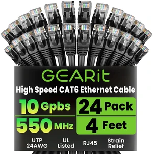 GEARit Cat6 Patch Cables Cat 6 Ethernet Cable 4 ft 24-Pack Black GEARit Cat6 Patch Cables Cat 6 Ethernet Cable 4 ft 24-Pack Black