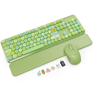 Wireless Keyboard and Mouse Combo, Magnetic Wrist Rest, Round Keycap, Green Wireless Keyboard and Mouse Combo, Magnetic Wrist Rest, Round Keycap, Green