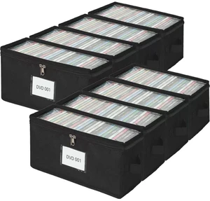 ComfortKeeper 8 Pack Durable Fabric DVD Storage Box with Clear PVC Lid, Holds 25 Standard DVD Cases, Sturdy Non-Woven Fabric with Cardboard Support for Movie Collection, Black ComfortKeeper 8 Pack Durable Fabric DVD Storage Box with Clear PVC Lid, Holds 25 Standard DVD Cases, Sturdy Non-Woven Fabric with Cardboard Support for Movie Collection, Black
