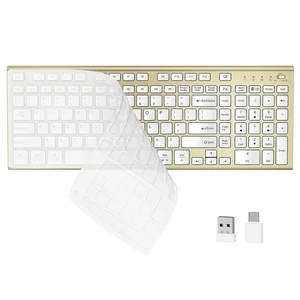 FENIFOX Wireless Keyboard, Silent Flat Soft Cover with Number Pad (White and Gold) FENIFOX Wireless Keyboard, Silent Flat Soft Cover with Number Pad (White and Gold)