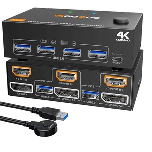 KVM Switch 2 Monitors 2 Computers 4K@60Hz,DP+HDMI USB3.0 Dual Monitor KVM Switches with 4 USB 3.0 Port,Wired Remote,USB3.0 Cables Included(4K60Hz 2 PC 2 Monitor KVM) KVM Switch 2 Monitors 2 Computers 4K@60Hz,DP+HDMI USB3.0 Dual Monitor KVM Switches with 4 USB 3.0 Port,Wired Remote,USB3.0 Cables Included(4K60Hz 2 PC 2 Monitor KVM)