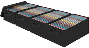 GYXZ DVD Storage Box 4 Pack, 13.78x7.87x5.71 Inch Stackable Foldable Organizer with Lid & Handles, Holds 80 Standard/160 Slim Discs for Blu-ray/Games/Movies, Space-Saving, Black GYXZ DVD Storage Box 4 Pack, 13.78x7.87x5.71 Inch Stackable Foldable Organizer with Lid & Handles, Holds 80 Standard/160 Slim Discs for Blu-ray/Games/Movies, Space-Saving, Black