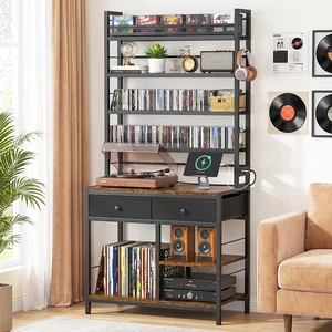 ikkle Tall CD Rack with Power Outlet & Drawers, 8-Tier DVD Storage Shelf ikkle Tall CD Rack with Power Outlet & Drawers, 8-Tier DVD Storage Shelf