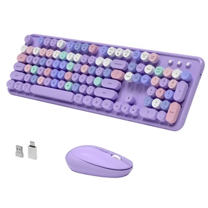 KEQTFT Colorful Wireless Keyboard and Mouse Combos, Purple Colorful KEQTFT Colorful Wireless Keyboard and Mouse Combos, Purple Colorful