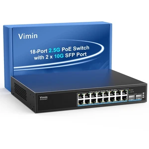 16 Port 2.5G PoE Switch Unmanaged with 2X 10Gbps SFP, VIMIN 16x 2.5G Base-T PoE Ports, 10G SFP PoE Switch w/ 120Gbps Ethernet Switching Capacity, IEEE802.3af/at, 250W, VLAN, Metal Housing, Fanless 16 Port 2.5G PoE Switch Unmanaged with 2X 10Gbps SFP, VIMIN 16x 2.5G Base-T PoE Ports, 10G SFP PoE Switch w/ 120Gbps Ethernet Switching Capacity, IEEE802.3af/at, 250W, VLAN, Metal Housing, Fanless