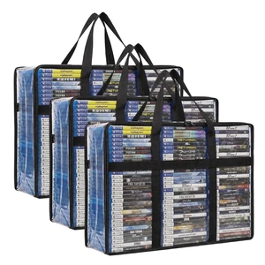 Klmnop 3 Pack Blu Ray Storage Bags, Clear Plastic DVD Case Holder Organizer with Handles for Blurays DVDs CDs, Video Game Storage Box, Holds 90 Blu-ray Cases or 70 DVDs Each Bag Klmnop 3 Pack Blu Ray Storage Bags, Clear Plastic DVD Case Holder Organizer with Handles for Blurays DVDs CDs, Video Game Storage Box, Holds 90 Blu-ray Cases or 70 DVDs Each Bag