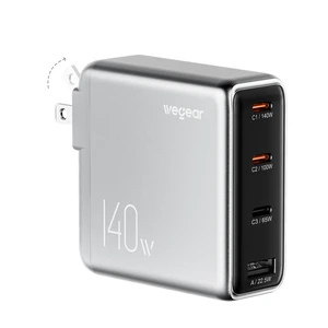 wegear 140W USB-C Charger for Laptop, Slim 4-Port PD 3.1 GaN Block-Silver wegear 140W USB-C Charger for Laptop, Slim 4-Port PD 3.1 GaN Block-Silver