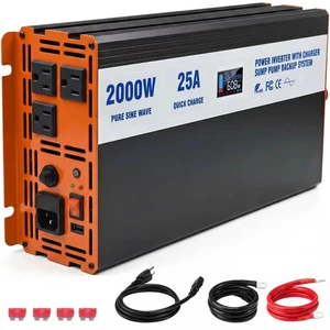 Sump Pump Battery Backup System, 2000W Pure Sine Wave Inverter with LCD Display, Auto Switches to Battery Power for Continuous Sump Pump Operation, for Basement Flood Protection&Power Outage Emergency Sump Pump Battery Backup System, 2000W Pure Sine Wave Inverter with LCD Display, Auto Switches to Battery Power for Continuous Sump Pump Operation, for Basement Flood Protection&Power Outage Emergency