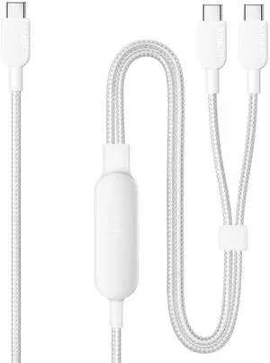 Anker Cable,6FT 2-in-1 USB C to USB C Cable 140W Max,Fast Charging for iPhone 16/16 Pro Max/15 Series,MacBook Air/Pro,and More(Braided,White)