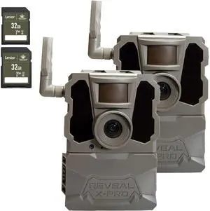 Tactacam Reveal X Pro Cellular Trail Camera, Verizon and AT&T, No Glow, Integrated GPS Tracking, Built in LCD Screen, HD Photo and HD Video (2 PK) + Two 32GB SD Cards