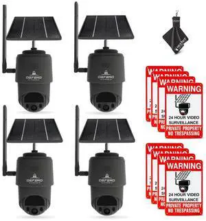 TACTACAM  Defend 360 Cellular Security Camera, 4K Photos, 1080p Video, Solar + Rechargeable Battery, 360° Pan/Tilt/Zoom, LTE Cellular, Motion Alerts, Weather Resistant Includes Warning Signs (4PK)