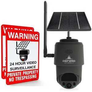TACTACAM  Defend 360 Cellular Security Camera, 4K Photos, 1080p Video, Solar + Rechargeable Battery, 360° Pan/Tilt/Zoom, LTE Cellular, Motion Alerts, Weather Resistant Includes Warning Signs