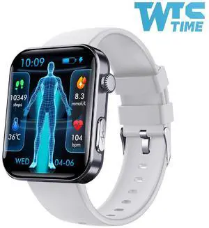 Wise Time 2.10 Inch HD Health Smart Watch For Men | Accurate Heart Rate Blood Oxygen Blood Pressure Monitor | Sleep Tracker IP67 Waterproof Fitness Tracker Pedometer White silicone strap