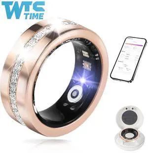 Wise Time 2025 New Rose Gold/Silver Smart Ring Fitness Tracker Ring - Health Sleep Heart Rate Blood Oxygen Blood Pressure Tracker,Fashionable Diamond Style,IP68, Compatible with iOS,Android