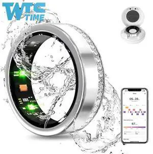 Wise Time Fashion Smart Ring For Women Health Tracker Heart Rate Sleep Blood Oxygen Period Step Counter IP68 Waterproof Workout Office Travel Gift For Her iOS Android Diamond Ring Best Wearable Gift