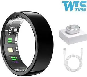 Wise Time Smart Ring Health Tracker with Free Subscription, Gesture Remote Beauty Shot & Brush Video, Fitness Sleep Heart Rate Tracking Ring with Charging Case, Compatible with iOS & Android Black 12#