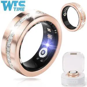 Wise Time 2025 New Rose Gold/Silver Smart Ring Fitness Tracker Ring - Health Sleep Heart Rate Blood Oxygen Blood Pressure Tracker,Fashionable Diamond Style,IP68, Compatible with iOS,Android