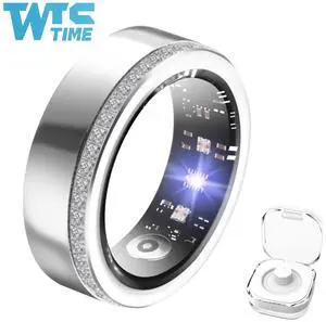Wise Time Fashion Smart Ring For Women Health Tracker Heart Rate Sleep Blood Oxygen Period Step Counter IP68 Waterproof Workout Office Travel Gift For Her iOS Android Diamond Ring Best Wearable Gift
