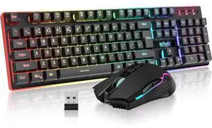 RedThunder K10 Wireless Gaming Keyboard and Mouse Combo, RGB Backlight Rechargeable 3800mAh Battery, 26-Key Anti-ghosting Keyboard + 7D 3200DPI Mice for PC Gamer RedThunder K10 Wireless Gaming Keyboard and Mouse Combo, RGB Backlight Rechargeable 3800mAh Battery, 26-Key Anti-ghosting Keyboard + 7D 3200DPI Mice for PC Gamer
