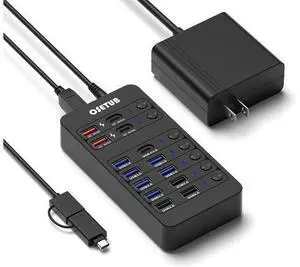 14-in-1 Powered USB Hub, USB Data Hub w LED Individual On/Off Switches for MacBook/PC/Steam Deck & External HDDs, 6 USB 3.0,3 USB 2.0,2 USB-A/C Charging,1 USB-C 3.0,1x PD 60W,1x Type-B for HDD Dock 14-in-1 Powered USB Hub, USB Data Hub w LED Individual On/Off Switches for MacBook/PC/Steam Deck & External HDDs, 6 USB 3.0,3 USB 2.0,2 USB-A/C Charging,1 USB-C 3.0,1x PD 60W,1x Type-B for HDD Dock