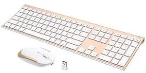 Wireless Keyboard and Mouse, Vssoplor Rechargeable Quiet Full-Size Keyboard and Mouse Combo Set Ultra Slim Design for Laptop, PC, Notebook, Desktop-White and Gold Wireless Keyboard and Mouse, Vssoplor Rechargeable Quiet Full-Size Keyboard and Mouse Combo Set Ultra Slim Design for Laptop, PC, Notebook, Desktop-White and Gold