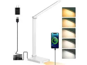 LED Desk Lamp with USB Ports, Touch Control, 5 Color Modes, 3 Brightness Levels, Foldable Design, White LED Desk Lamp with USB Ports, Touch Control, 5 Color Modes, 3 Brightness Levels, Foldable Design, White