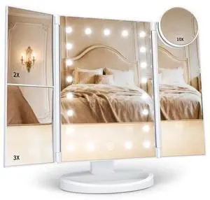 Makeup Mirror, Vanity Mirror with Lights, 2X/3X/10X Magnification, Touch Control, Trifold, Dual Power Supply, Gifts Mothers Day for Mom,Gifts for Women, Wife, Girls,Dorm Room Essentials Makeup Mirror, Vanity Mirror with Lights, 2X/3X/10X Magnification, Touch Control, Trifold, Dual Power Supply, Gifts Mothers Day for Mom,Gifts for Women, Wife, Girls,Dorm Room Essentials